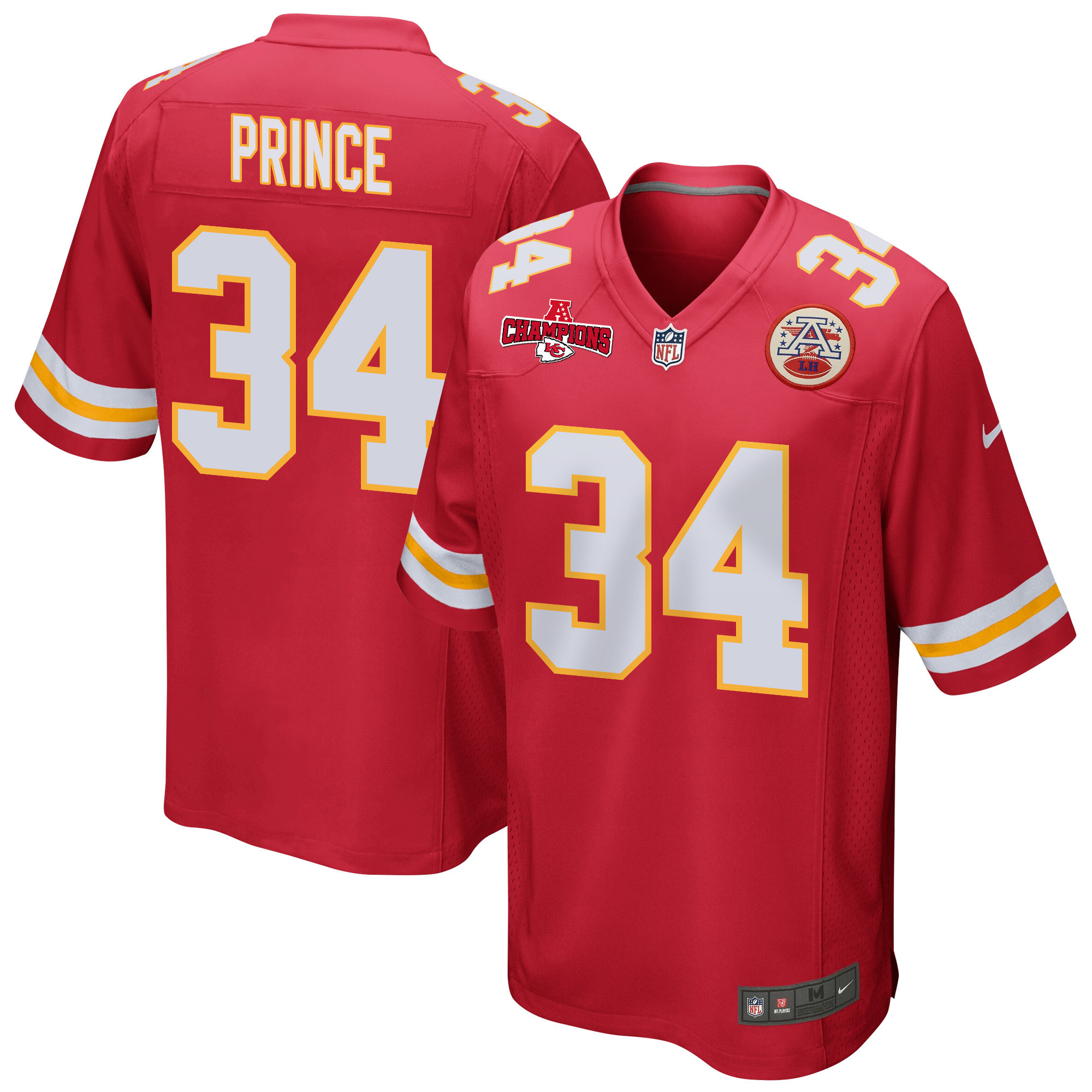 Deneric Prince 34 Kansas City Chiefs AFC Champions Patch Game Men Jersey - Red JS9583 Saliibo