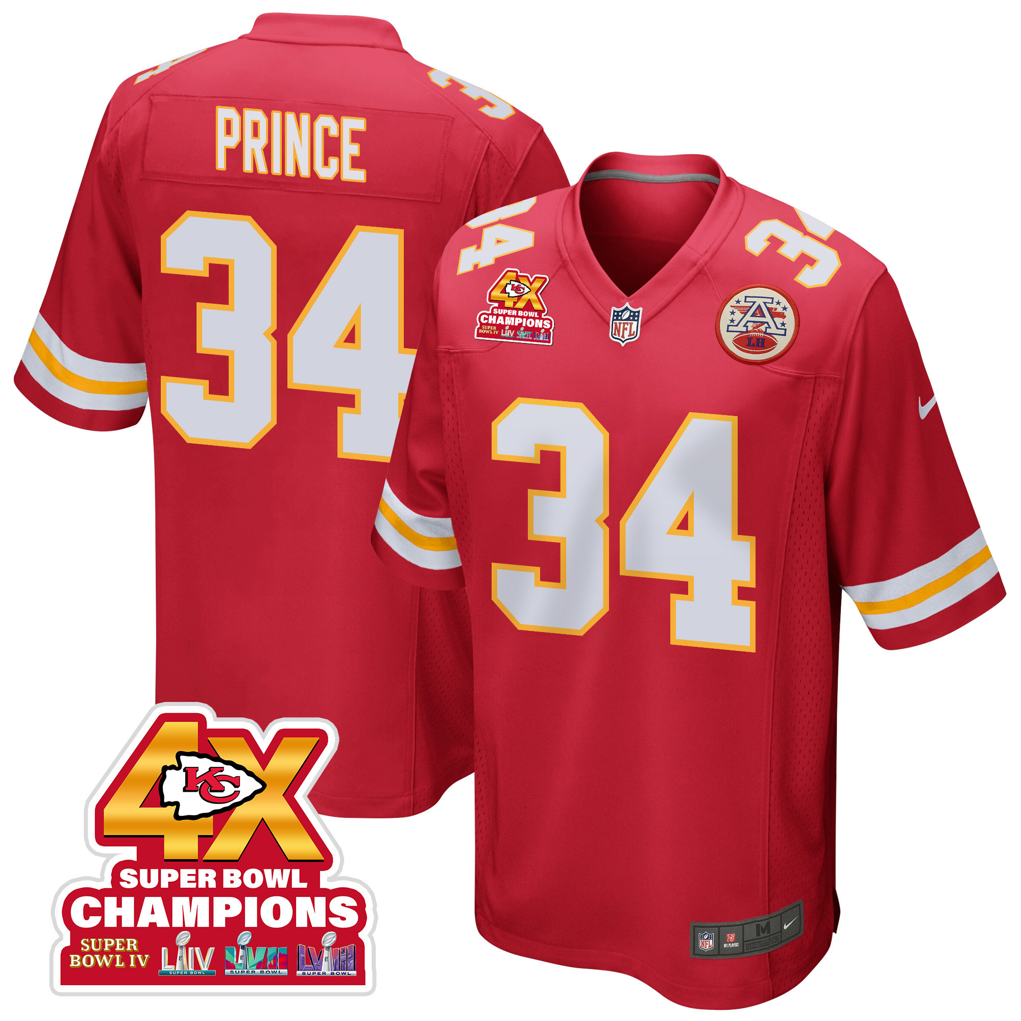 Deneric Prince 34 Kansas City Chiefs Super Bowl LVIII Champions 4X Game Men Jersey - Red JS5132 Saliibo