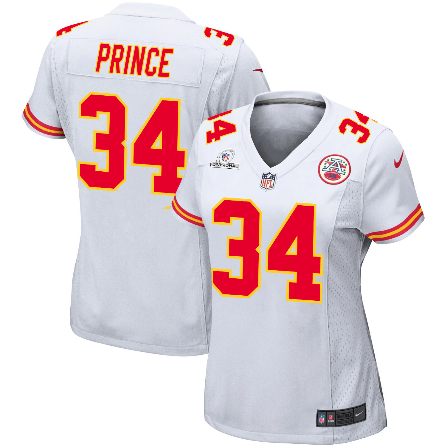 Deneric Prince 34 Kansas City Chiefs Super Bowl LVIII Patch Game Women Jersey - White JS2027 Saliibo