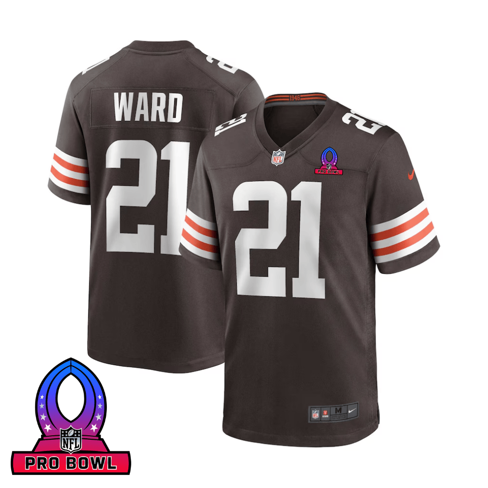 Denzel Ward 21 Cleveland Browns 2025 Pro Bowl Patch Game Men Jersey - Brown JS2489 Saliibo