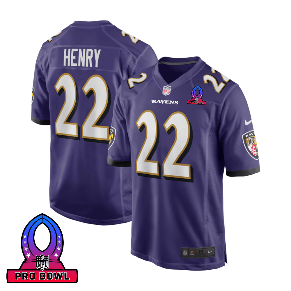 Derrick Henry 22 Baltimore Ravens 2025 Pro Bowl Patch Game Men Jersey - Purple JS8208 Saliibo