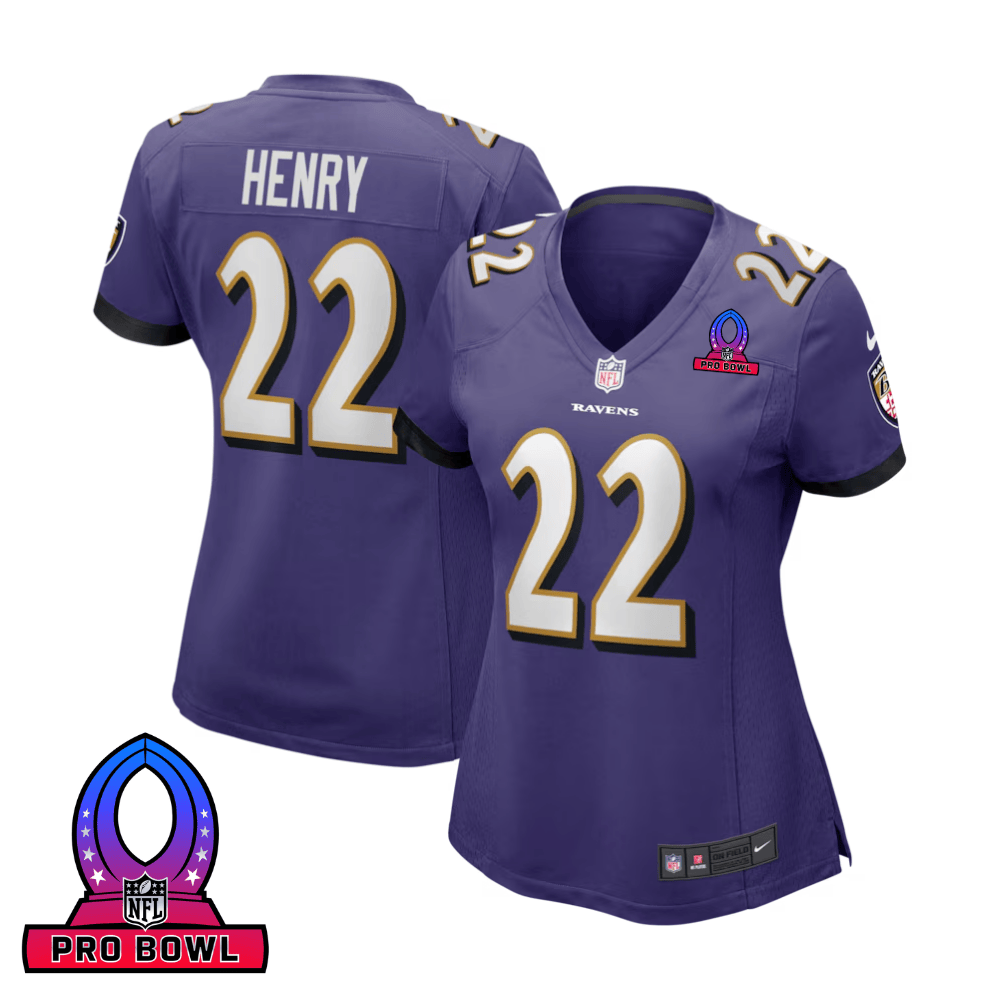 Derrick Henry 22 Baltimore Ravens 2025 Pro Bowl Patch Women Game Jersey - Purple JS6792 Saliibo