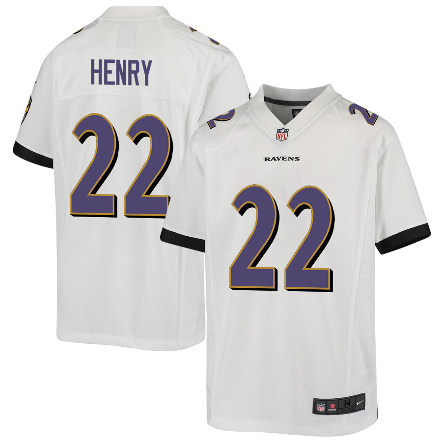 Derrick Henry 22 Baltimore Ravens Game YOUTH Jersey - White JS4863 Saliibo