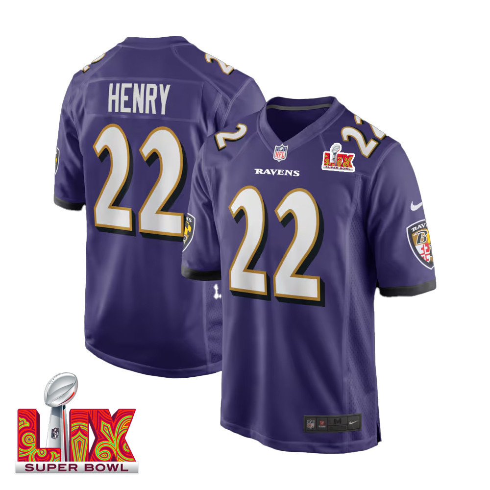 Derrick Henry #22 Baltimore Ravens Super Bowl LIX Jersey - Men's - Purple JS6535 Saliibo