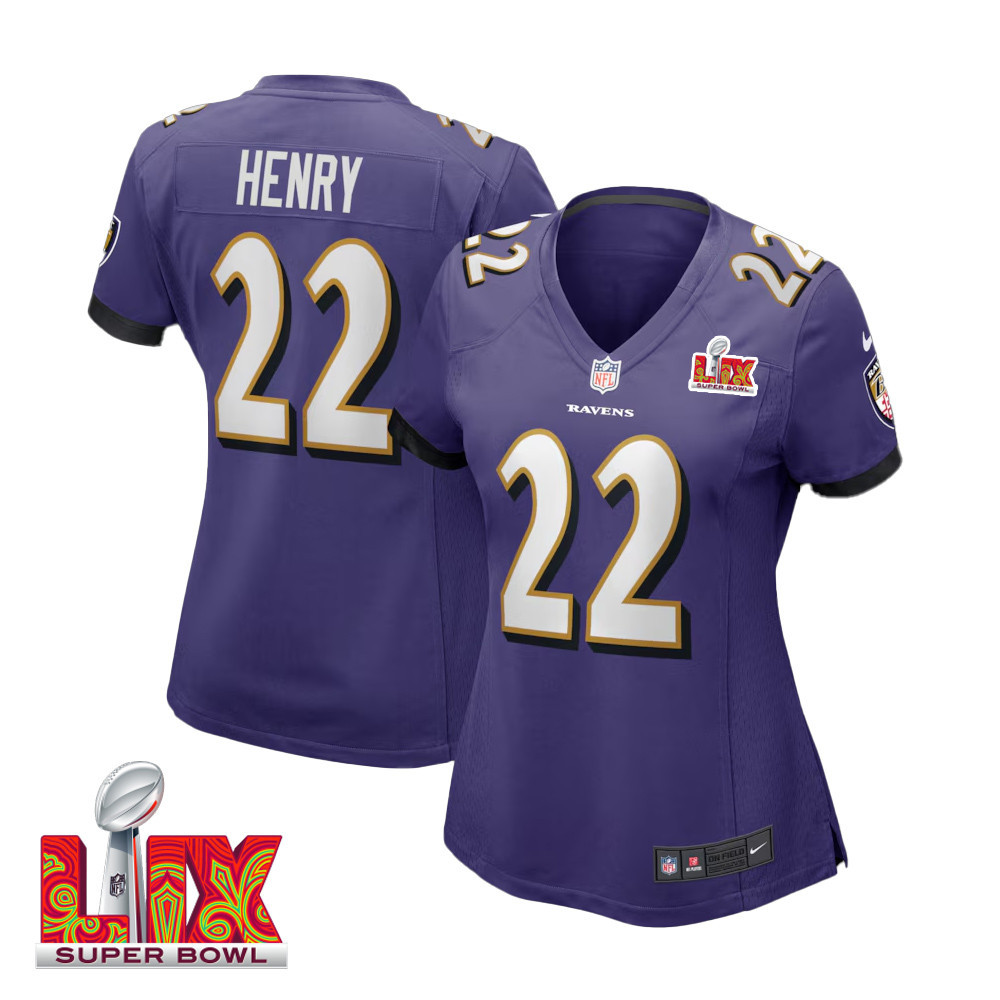 Derrick Henry #22 Baltimore Ravens Super Bowl LIX Women's Jersey - Purple JS7164 Saliibo