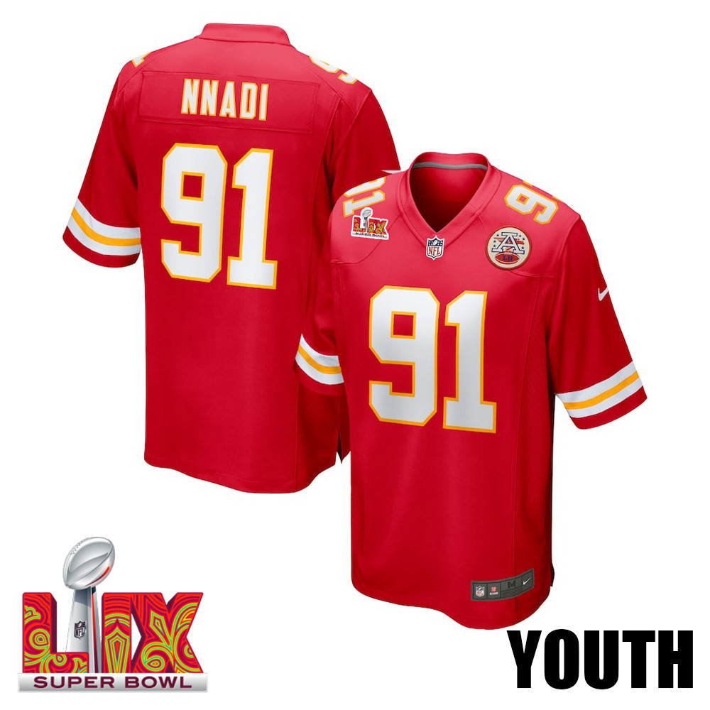 Derrick Nnadi #91 Kansas City Chiefs Super Bowl LIX YOUTH Jersey - Red JS1206 Saliibo