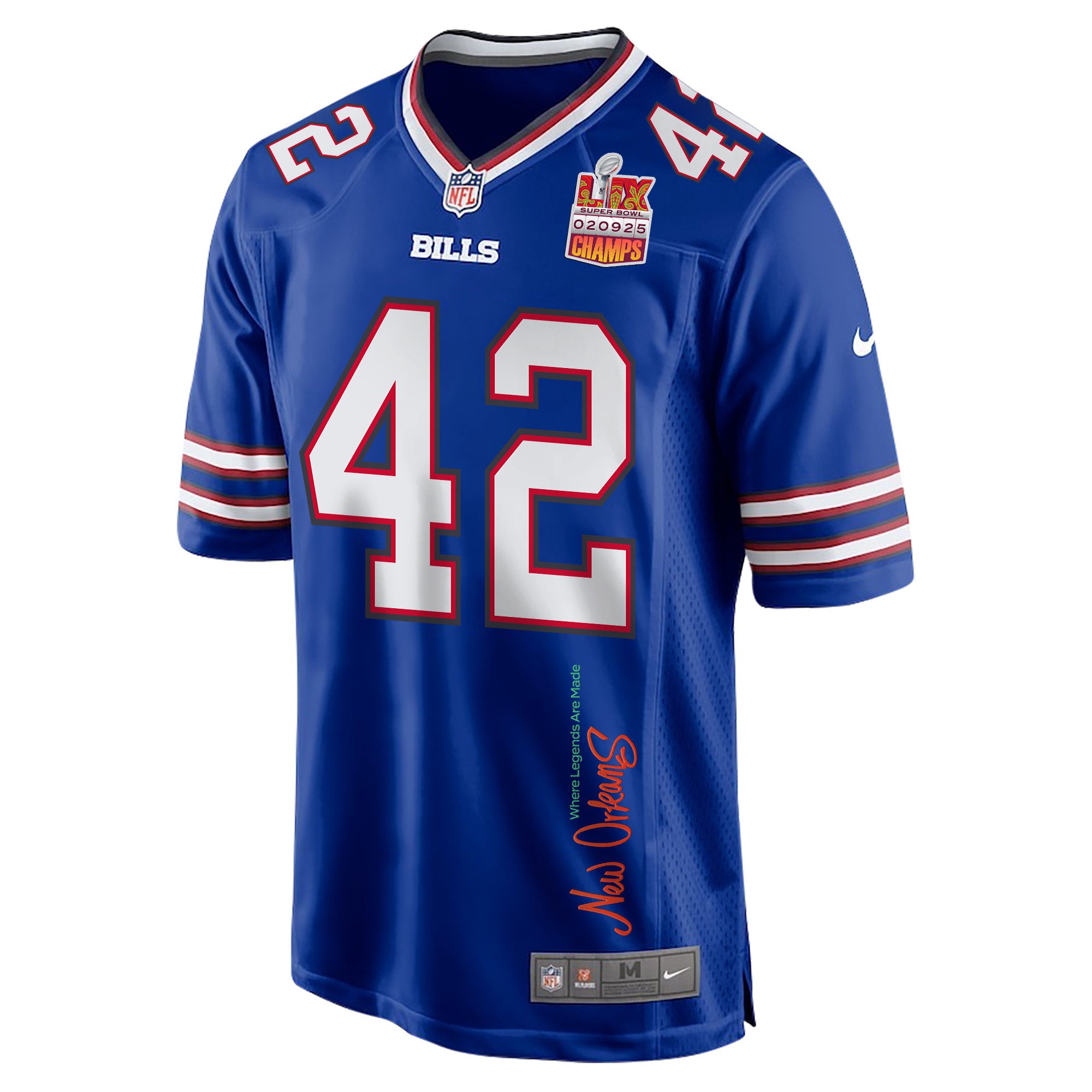 Dorian Williams 42 Buffalo Bills Super Bowl LIX Champions Patch 'New Orleans - Where Legends Are Made' EMBROIDERED Game Men Jersey - Royal JS5020 Saliibo - Image 3