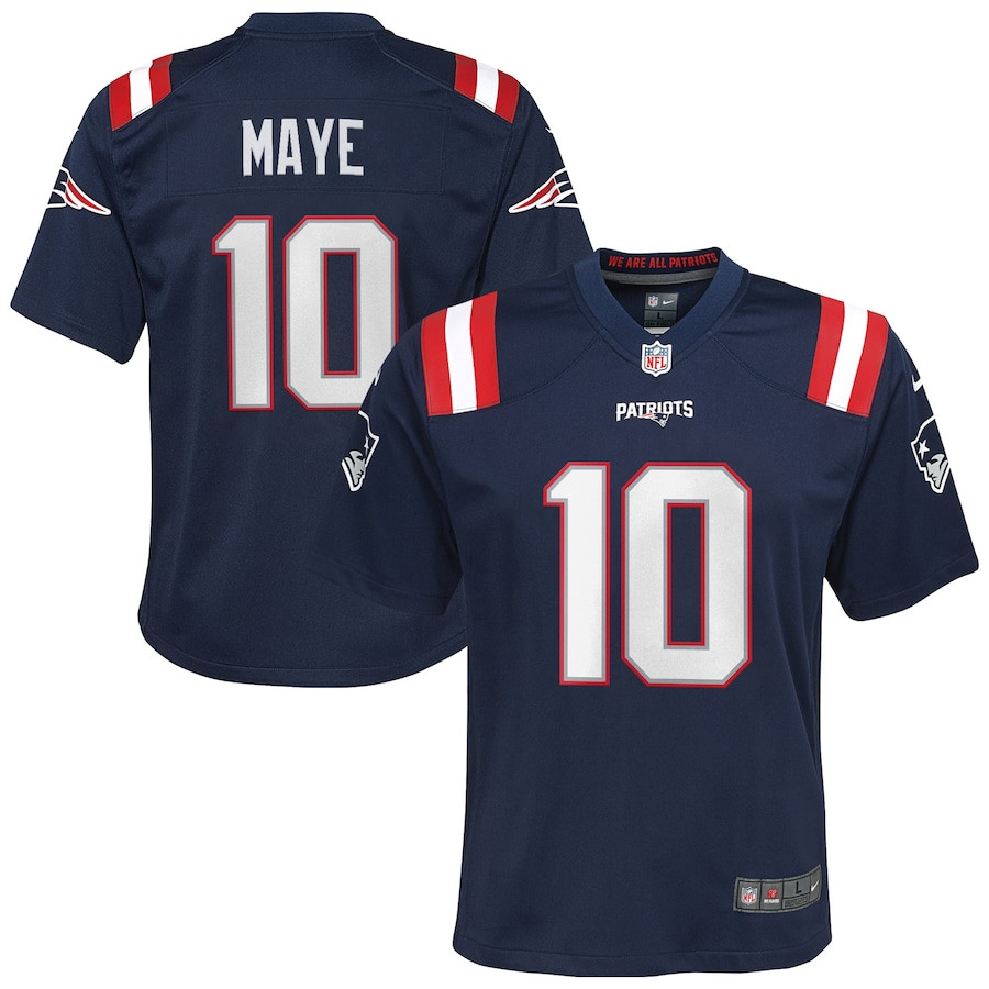 Drake Maye 10 New England Patriots 2024 NFL Draft First Round Pick Player Game YOUTH Jersey - Navy JS2248 Saliibo