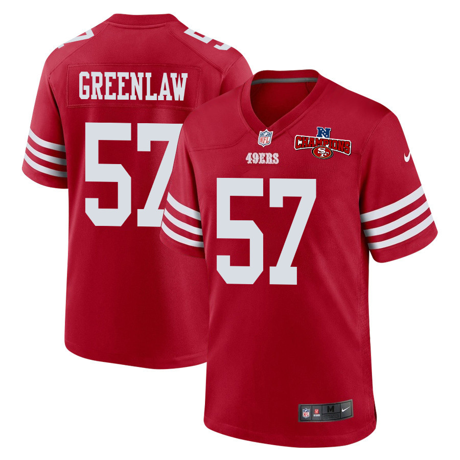 Dre Greenlaw 57 San Francisco 49ers NFC Champions Patch Game Men Jersey - Scarlet JS7929 Saliibo