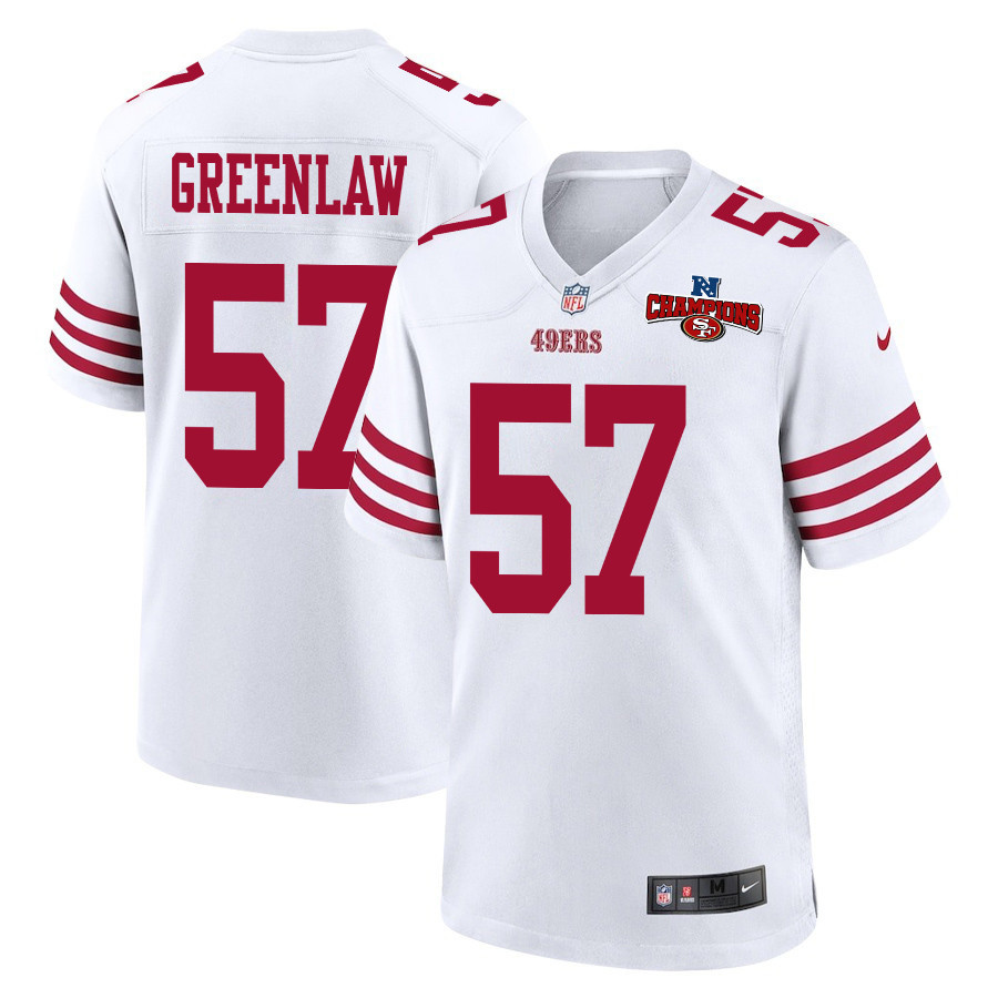 Dre Greenlaw 57 San Francisco 49ers NFC Champions Patch Game Men Jersey - White JS4067 Saliibo
