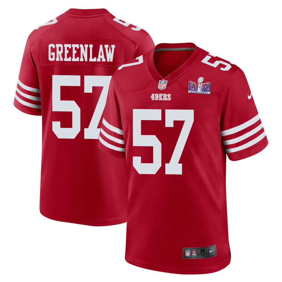 Dre Greenlaw 57 San Francisco 49ers Super Bowl LVIII Patch Game Men Jersey - Scarlet JS7327 Saliibo