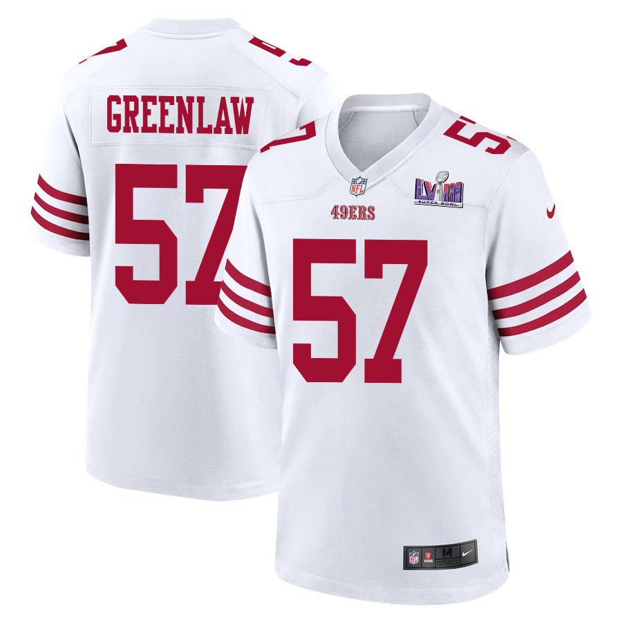 Dre Greenlaw 57 San Francisco 49ers Super Bowl LVIII Patch Game Men Jersey - White JS8125 Saliibo