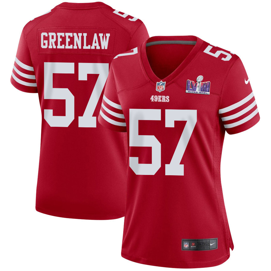 Dre Greenlaw 57 San Francisco 49ers Super Bowl LVIII Patch Game Women Jersey - Scarlet JS9399 Saliibo