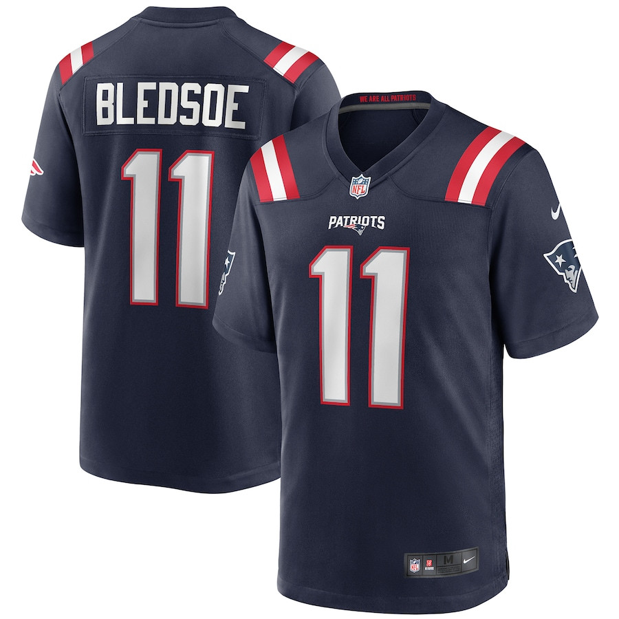 Drew Bledsoe 11 New England Patriots Men Game Retired Jersey - Navy JS7425 Saliibo