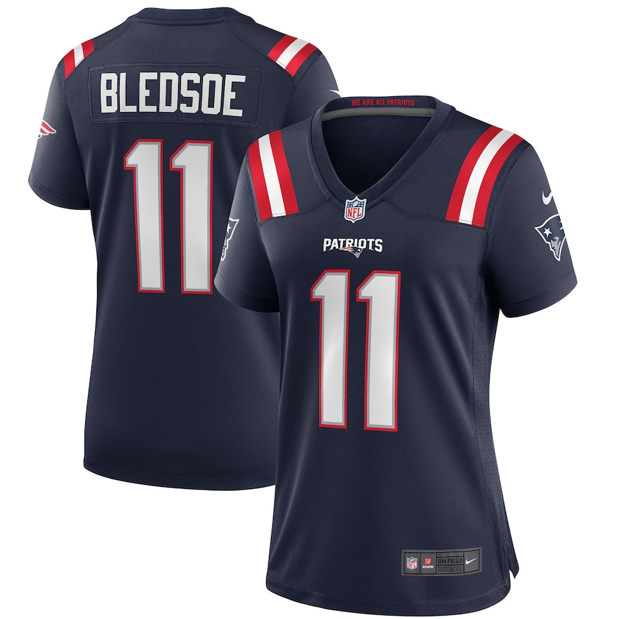 Drew Bledsoe 11 New England Patriots Women Game Retired Jersey - Navy JS1538 Saliibo