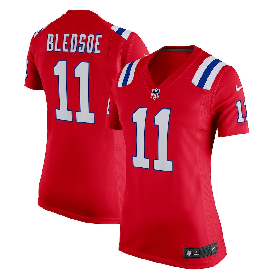 Drew Bledsoe 11 New England Patriots Women Retired Game Jersey - Red JS9895 Saliibo