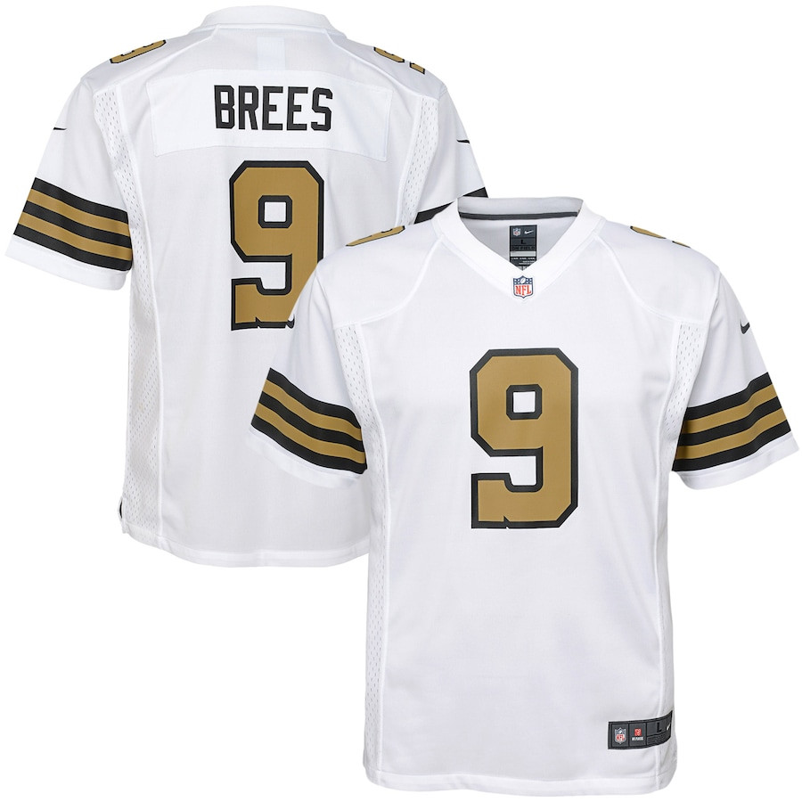 Drew Brees 9 New Orleans Saints YOUTH Color Rush Game Jersey - White JS2710 Saliibo