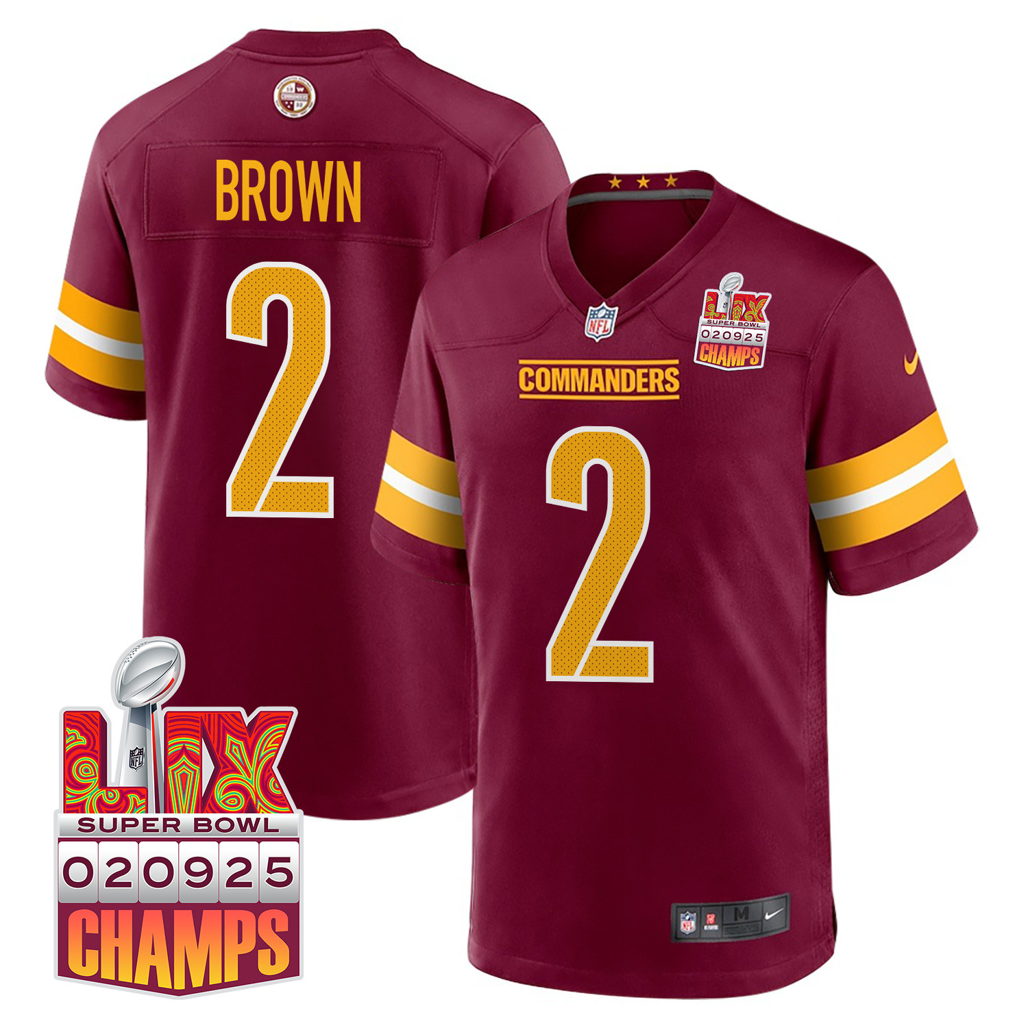 Dyami Brown 2 Washington Commanders Super Bowl LIX Champions Patch Game Men Jersey - Burgundy JS9653 Saliibo