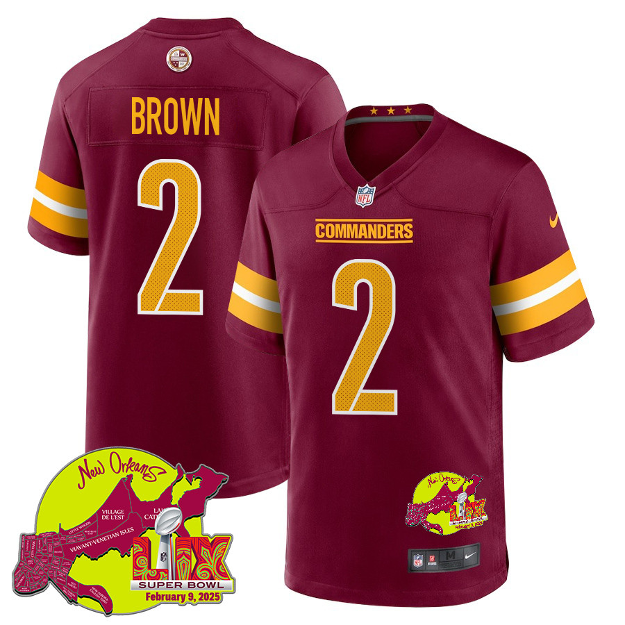 Dyami Brown 2 Washington Commanders Super Bowl LIX New Orleans Patch Game Men Jersey - Burgundy JS9349 Saliibo