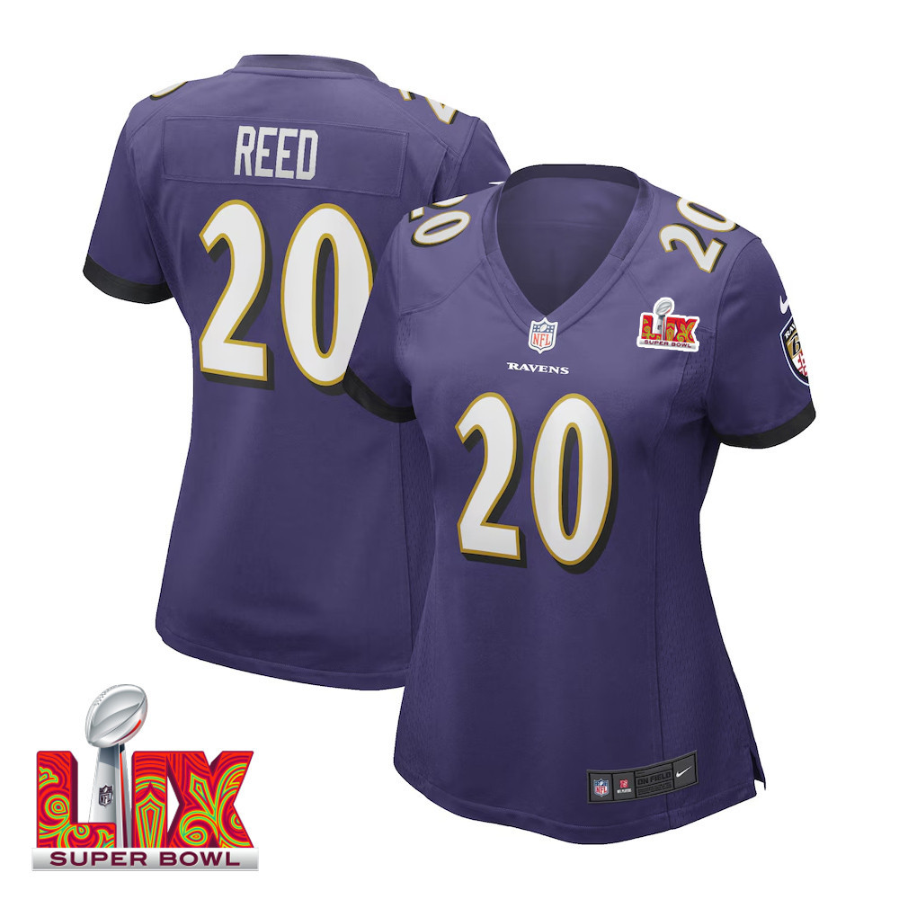 Ed Reed #20 Baltimore Ravens Super Bowl LIX Women's Jersey - Purple JS4923 Saliibo