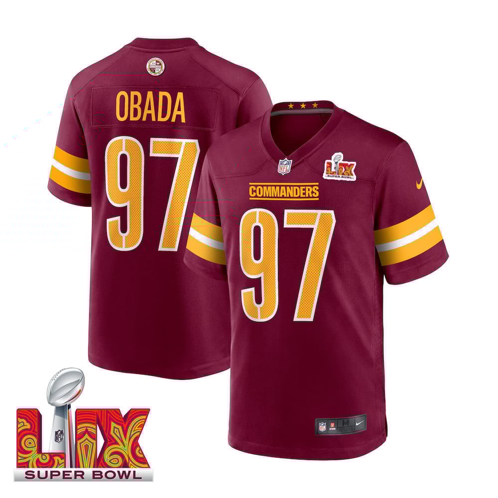 Efe Obada #97 Washington Commanders Super Bowl LIX Jersey - Men's - Burgundy JS4335 Saliibo