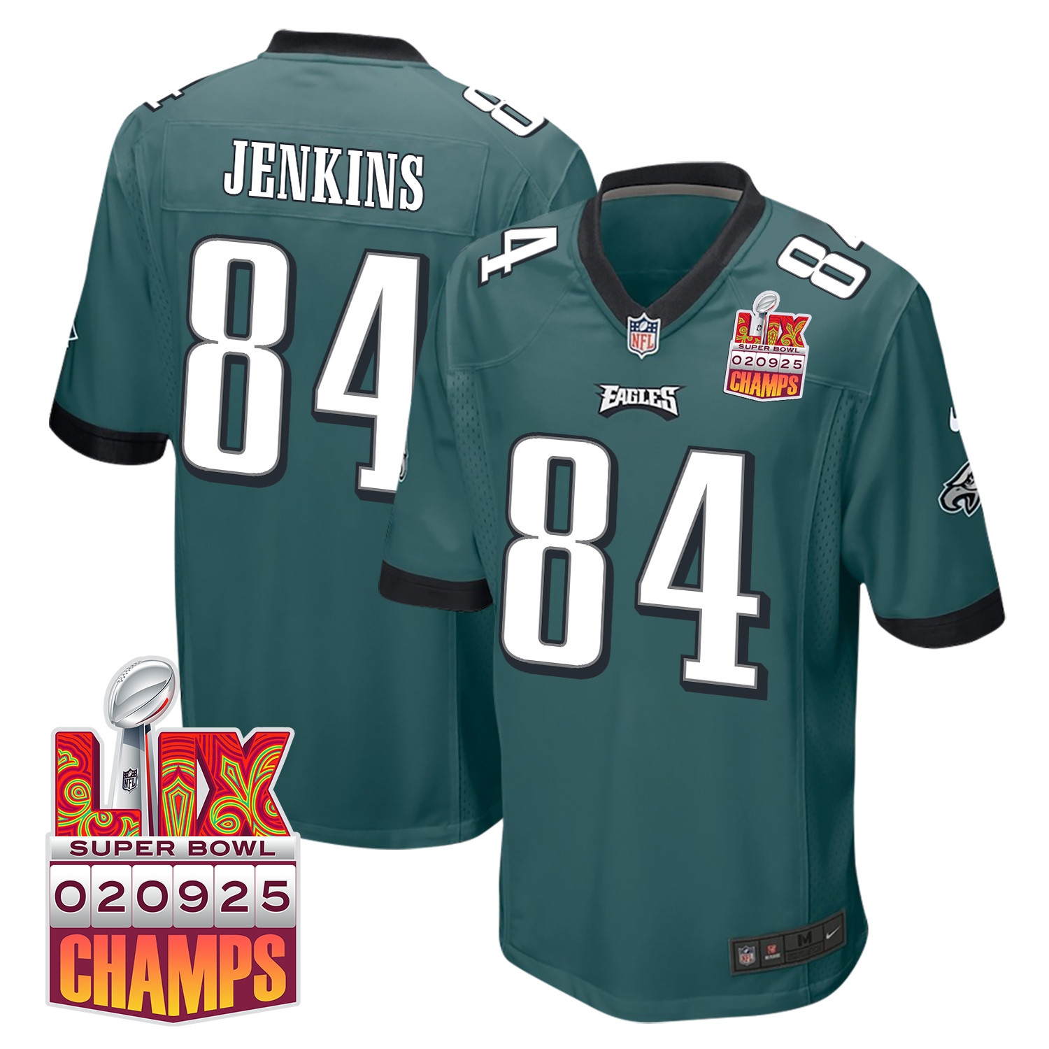 E.J. Jenkins 84 Philadelphia Eagles Super Bowl LIX Champions Patch Game Men Jersey - Midnight Green JS5425 Saliibo