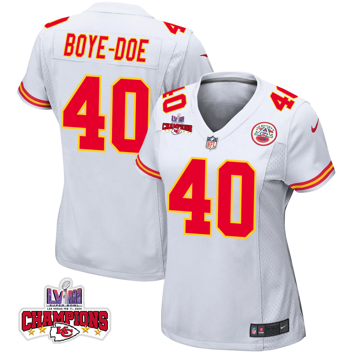 Ekow Boye-Doe 40 Kansas City Chiefs Super Bowl LVIII Champions 4 Stars Patch Game Women Jersey - White JS9150 Saliibo