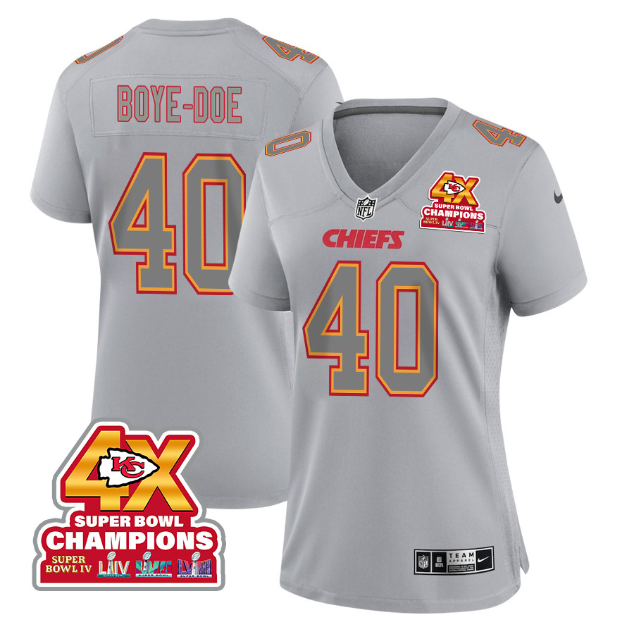 Ekow Boye-Doe 40 Kansas City Chiefs Super Bowl LVIII Champions 4X Atmosphere Fashion Game Women Jersey - Gray JS5085 Saliibo