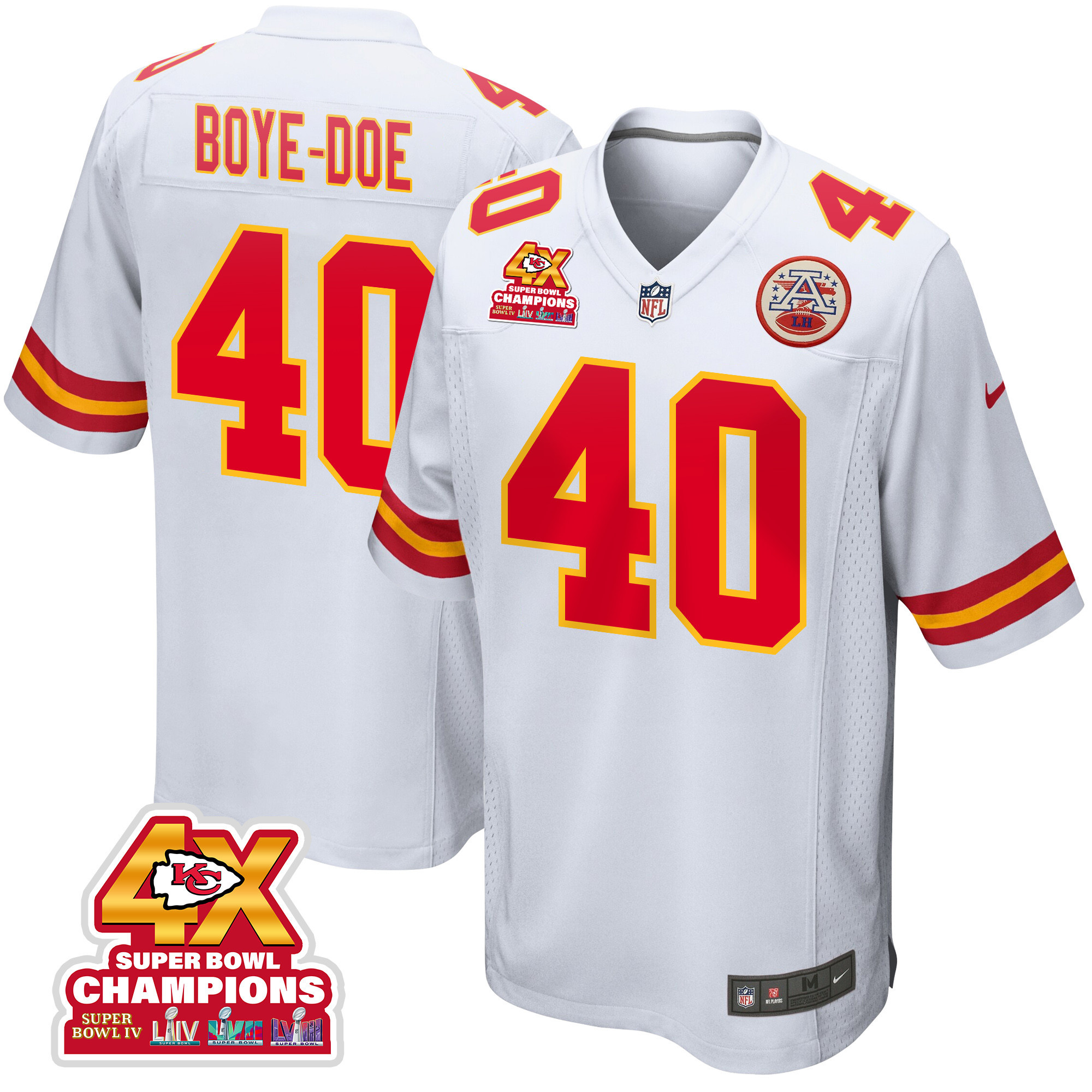 Ekow Boye-Doe 40 Kansas City Chiefs Super Bowl LVIII Champions 4X Game Men Jersey - White JS9667 Saliibo