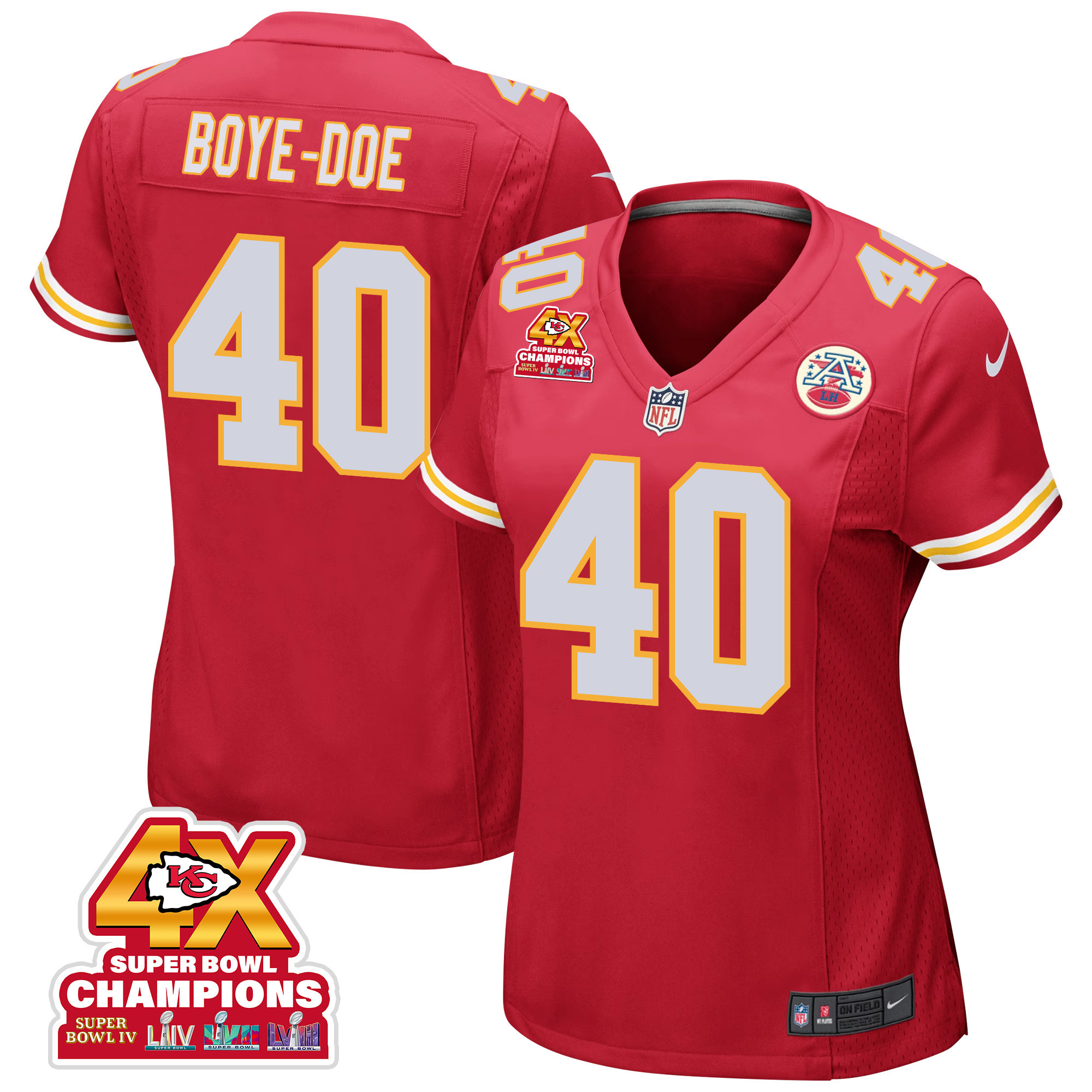 Ekow Boye-Doe 40 Kansas City Chiefs Super Bowl LVIII Champions 4X Game Women Jersey - Red JS7556 Saliibo