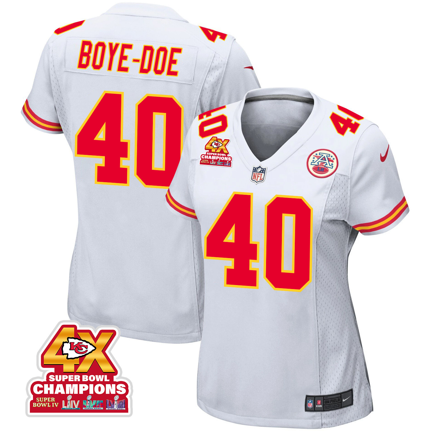 Ekow Boye-Doe 40 Kansas City Chiefs Super Bowl LVIII Champions 4X Game Women Jersey - White JS6711 Saliibo