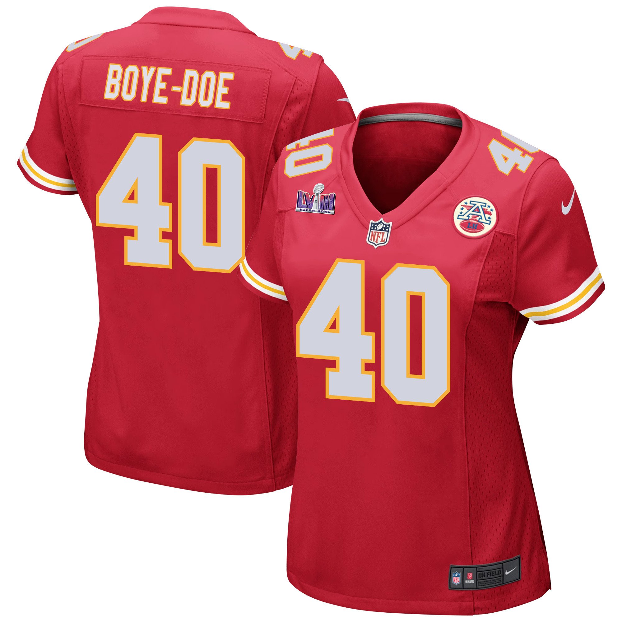 Ekow Boye-Doe 40 Kansas City Chiefs Super Bowl LVIII Patch Game Women Jersey - Red JS7111 Saliibo