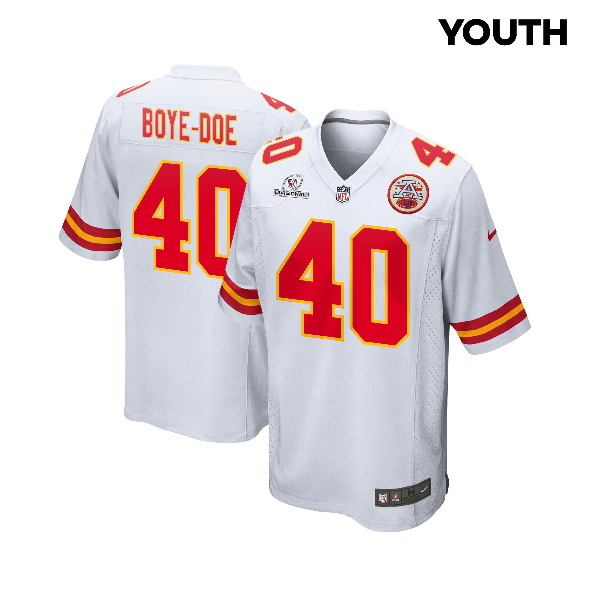 Ekow Boye-Doe 40 Kansas City Chiefs Super Bowl LVIII Patch Game YOUTH Jersey - White JS9422 Saliibo