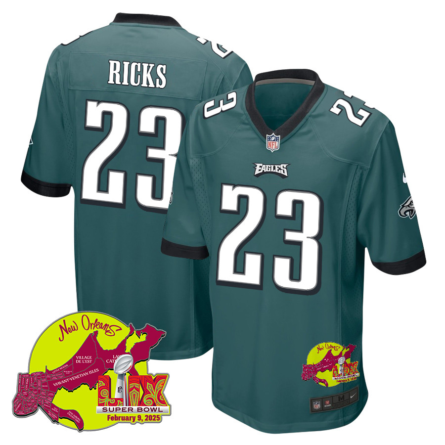 Eli Ricks 23 Philadelphia Eagles Super Bowl LIX New Orleans Patch Game Men Jersey - Midnight Green JS3159 Saliibo