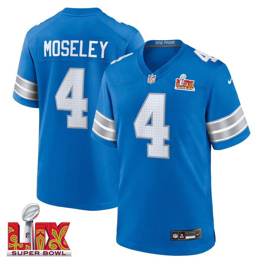 Emmanuel Moseley #4 Detroit Lions Super Bowl LIX Jersey - Men's - Blue JS7242 Saliibo