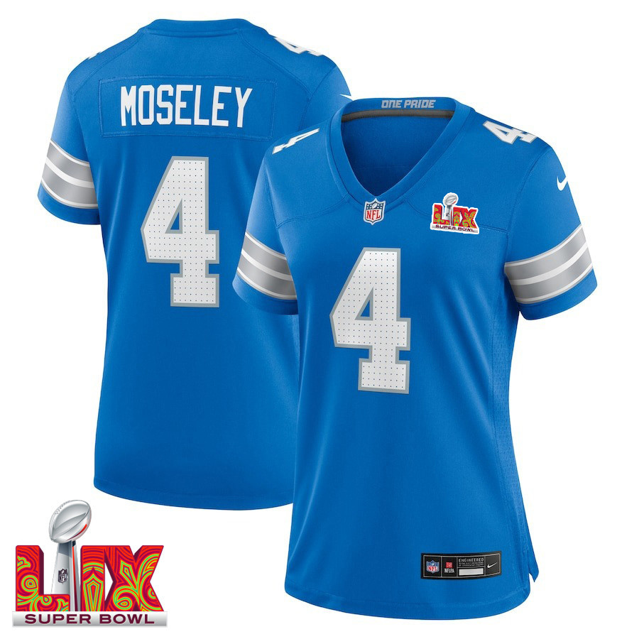 Emmanuel Moseley #4 Detroit Lions Super Bowl LIX Women's Jersey - Blue JS8182 Saliibo