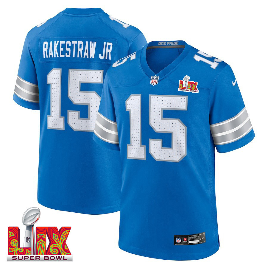 Ennis Rakestraw Jr. #15 Detroit Lions Super Bowl LIX Jersey - Men's - Blue JS5359 Saliibo