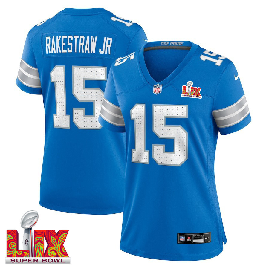 Ennis Rakestraw Jr. #15 Detroit Lions Super Bowl LIX Women's Jersey - Blue JS5139 Saliibo
