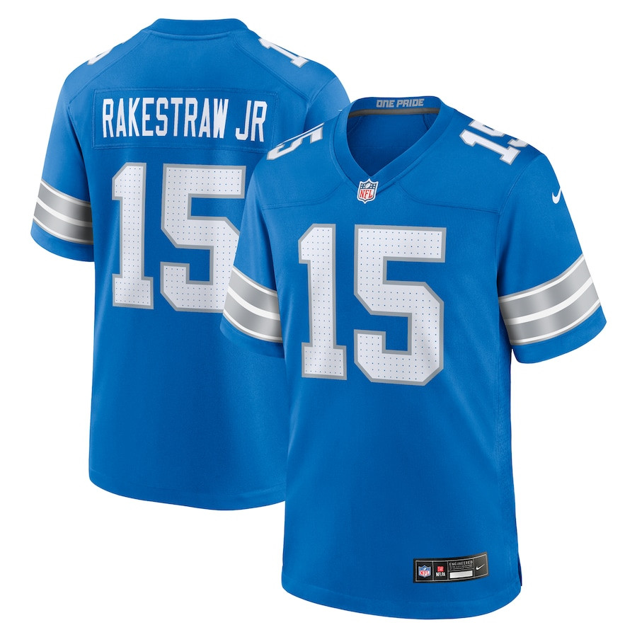 Ennis Rakestraw Jr. 15 Detroit Lions Team Game Men Jersey - Blue JS2086 Saliibo