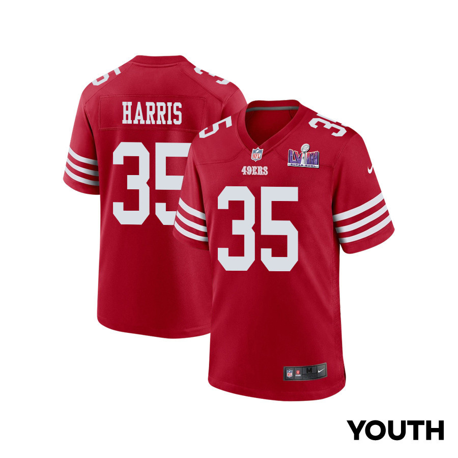 Erik Harris 35 San Francisco 49ers Super Bowl LVIII Patch Game YOUTH Jersey - Scarlet JS7348 Saliibo