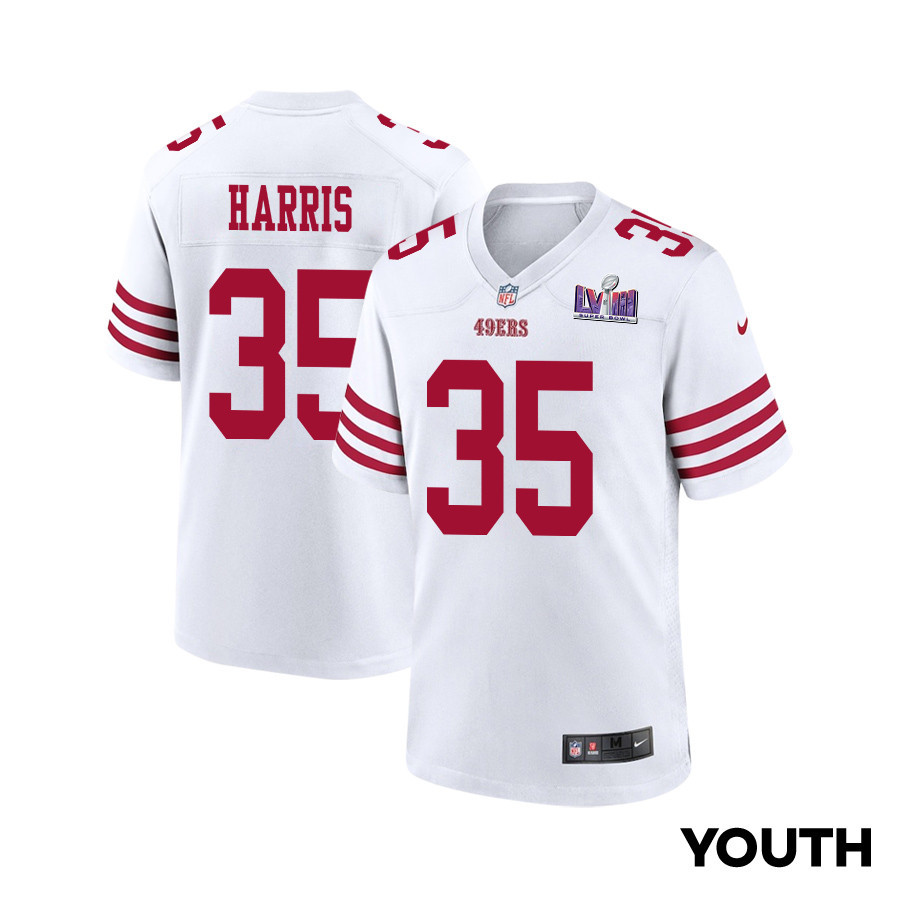 Erik Harris 35 San Francisco 49ers Super Bowl LVIII Patch Game YOUTH Jersey - White JS3000 Saliibo