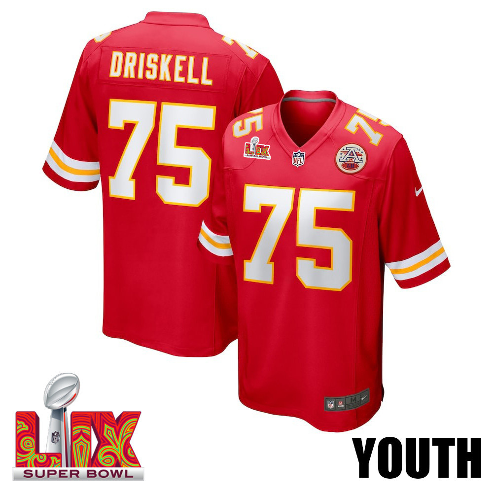 Ethan Driskell #75 Kansas City Chiefs Super Bowl LIX Jersey - Men's - Red JS2735 Saliibo