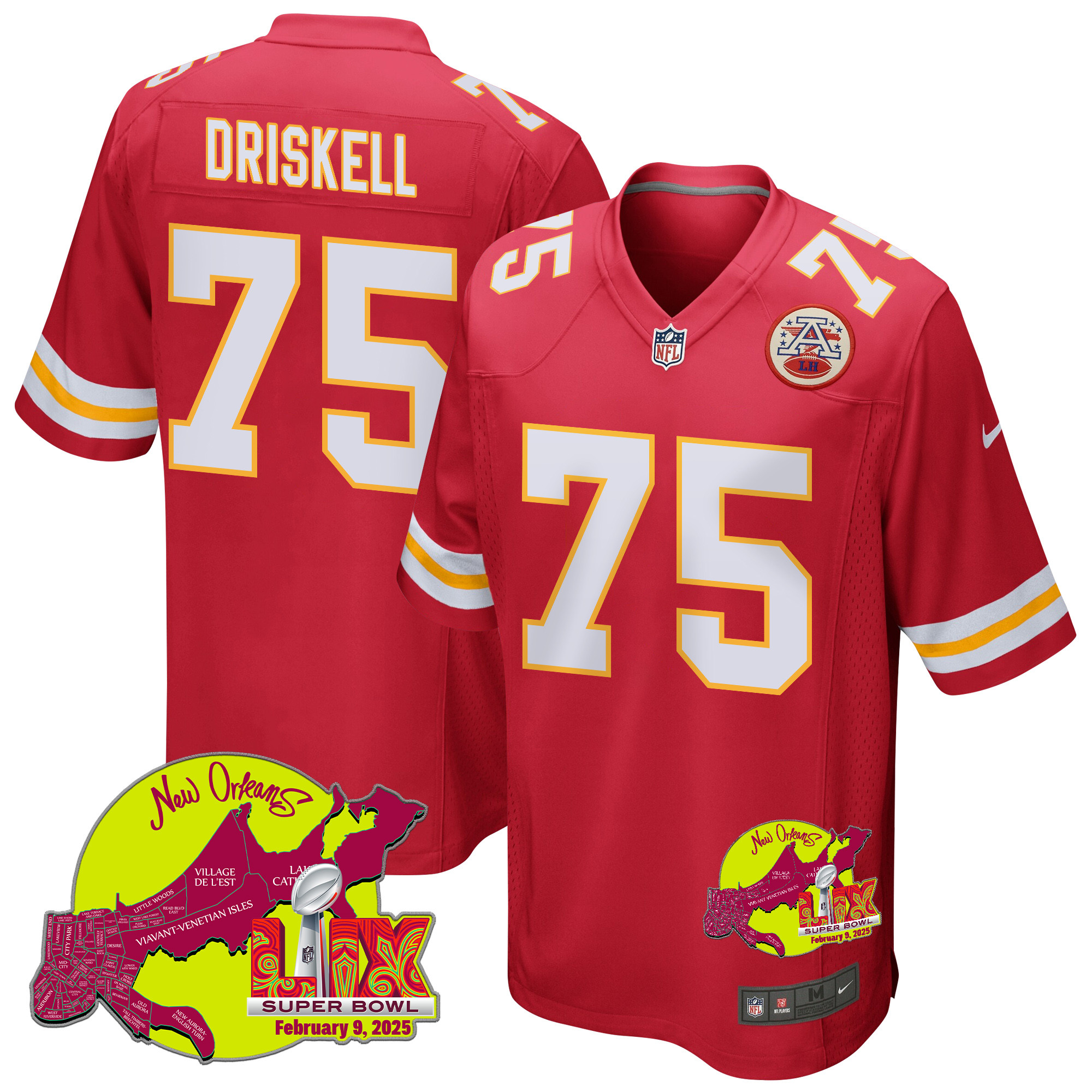 Ethan Driskell 75 Kansas City Chiefs Super Bowl LIX New Orleans Patch Game Men Jersey - Red JS7266 Saliibo