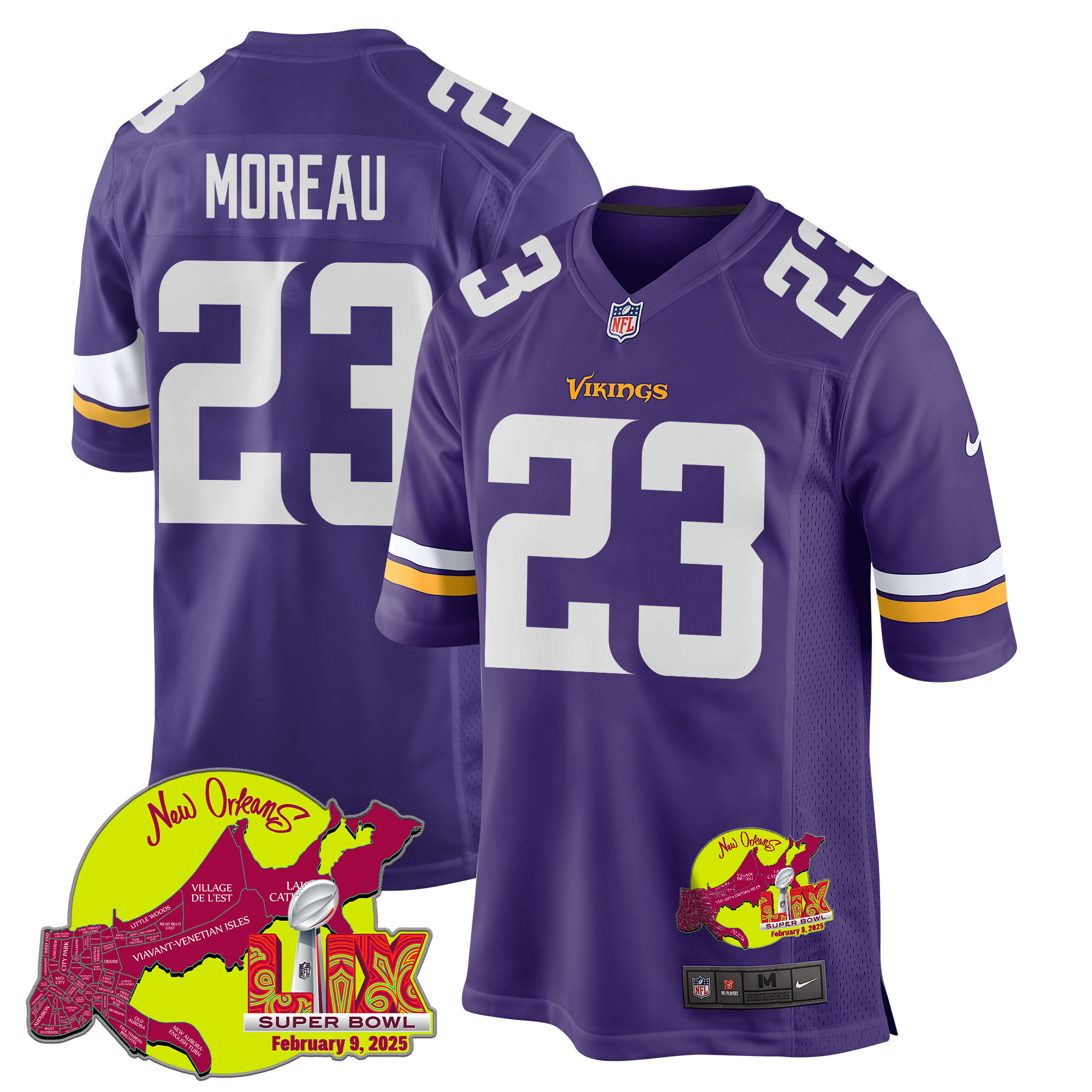 Fabian Moreau 23 Minnesota Vikings Super Bowl LIX New Orleans Patch Game Men Jersey - Purple JS2543 Saliibo