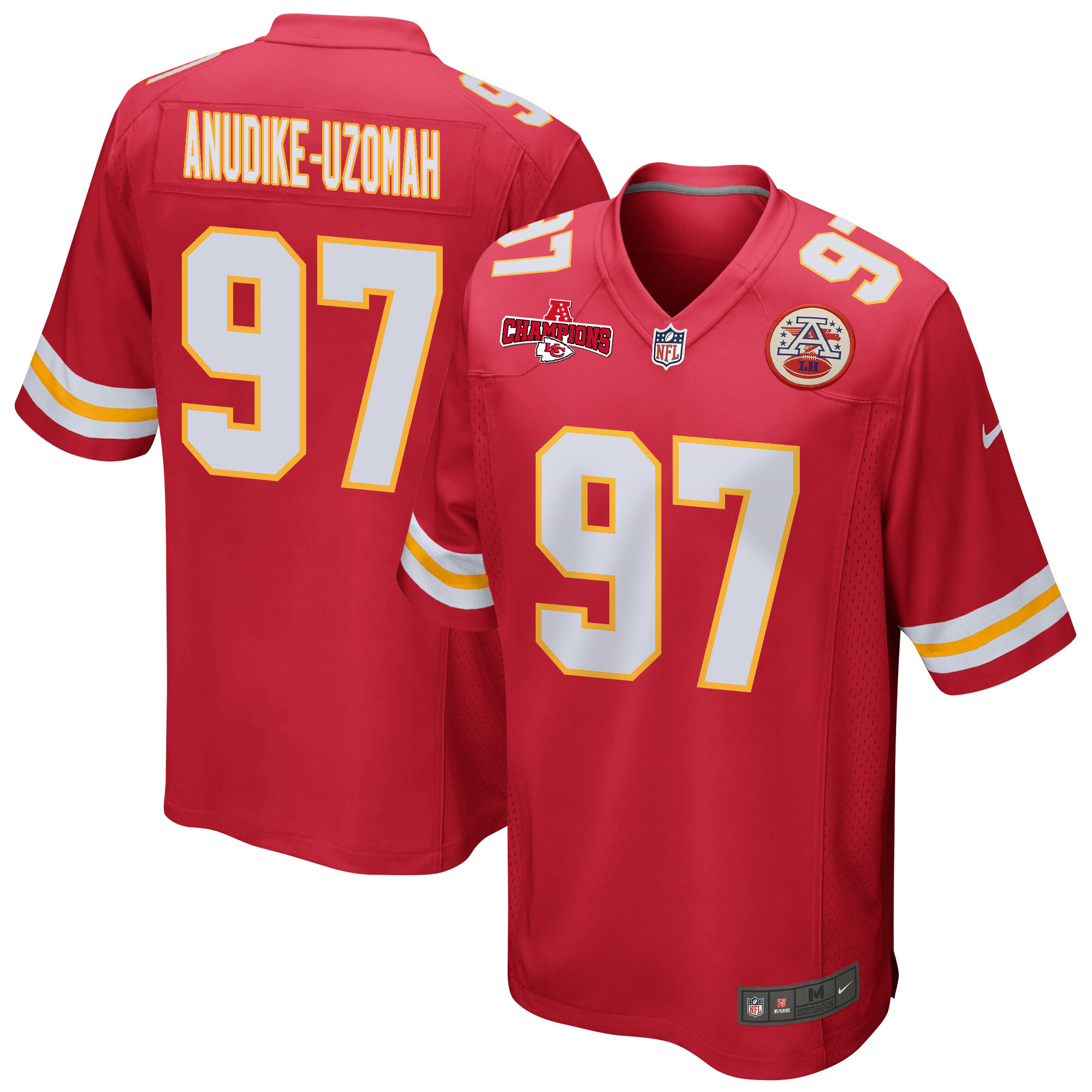 Felix Anudike-Uzomah 97 Kansas City Chiefs AFC Champions Patch Game Men Jersey - Red JS3093 Saliibo