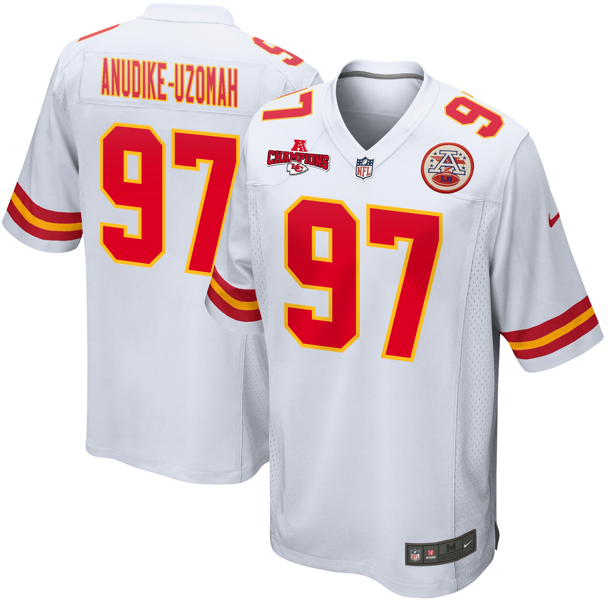 Felix Anudike-Uzomah 97 Kansas City Chiefs AFC Champions Patch Game Men Jersey - White JS6517 Saliibo