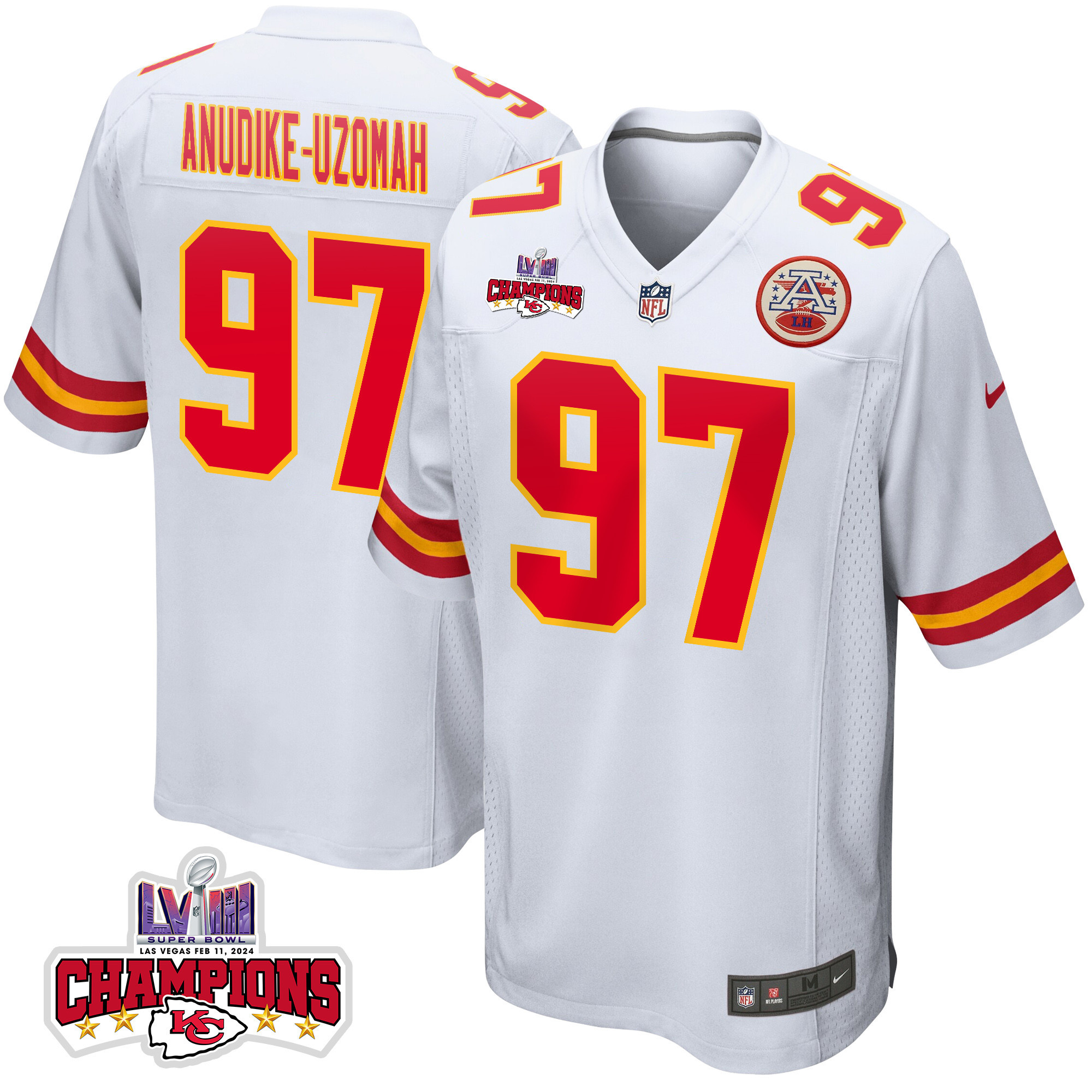 Felix Anudike-Uzomah 97 Kansas City Chiefs Super Bowl LVIII Champions 4 Stars Patch Game Men Jersey - White JS7746 Saliibo