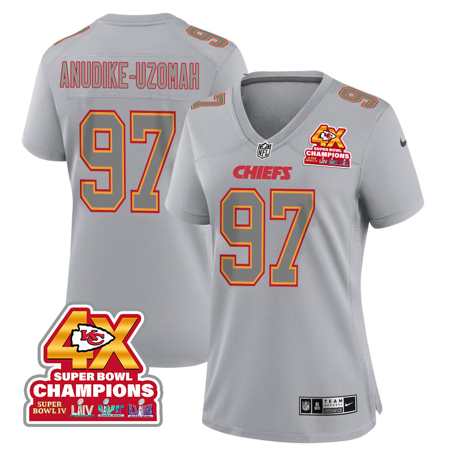 Felix Anudike-Uzomah 97 Kansas City Chiefs Super Bowl LVIII Champions 4X Atmosphere Fashion Game Women Jersey - Gray JS5814 Saliibo