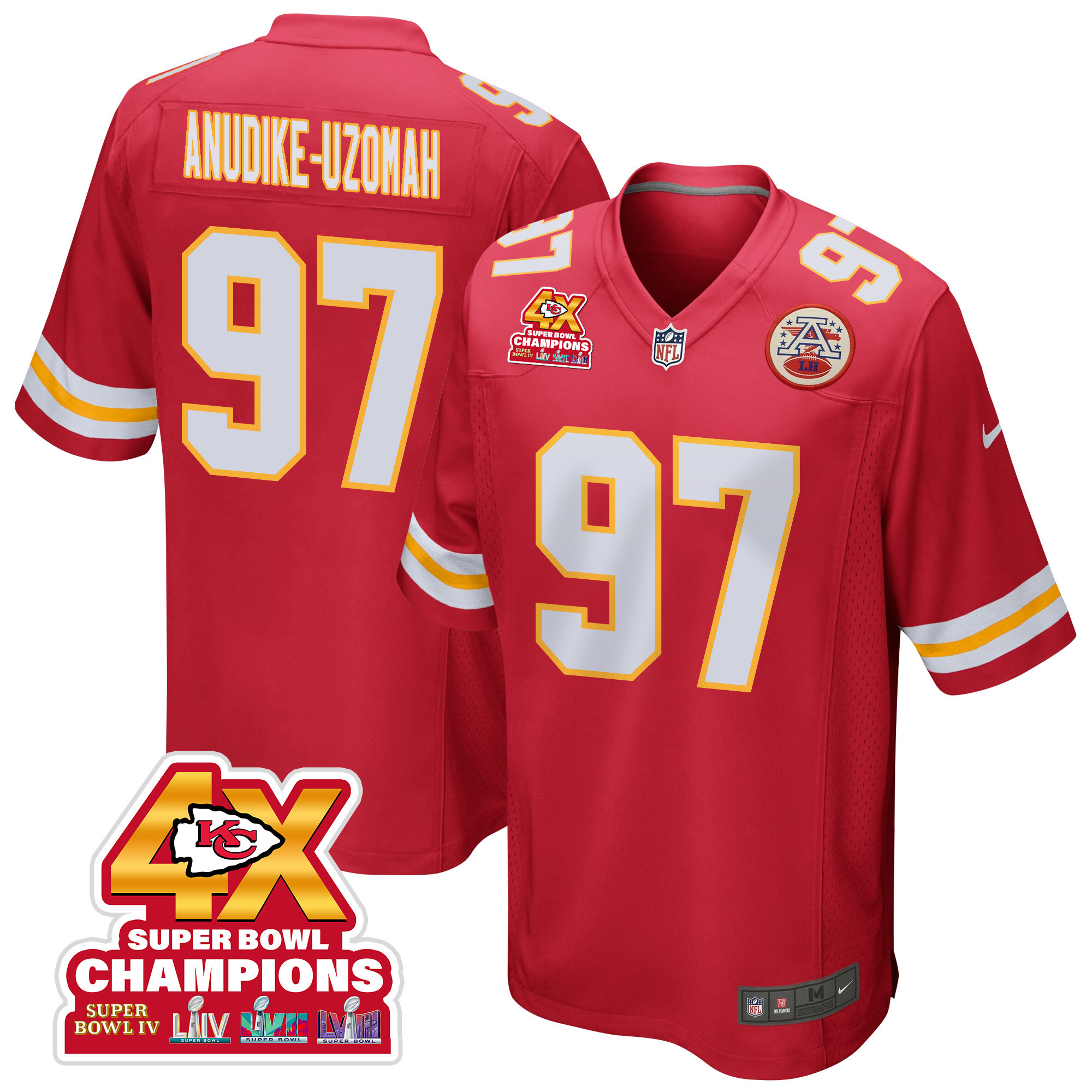 Felix Anudike-Uzomah 97 Kansas City Chiefs Super Bowl LVIII Champions 4X Game Men Jersey - Red JS6321 Saliibo
