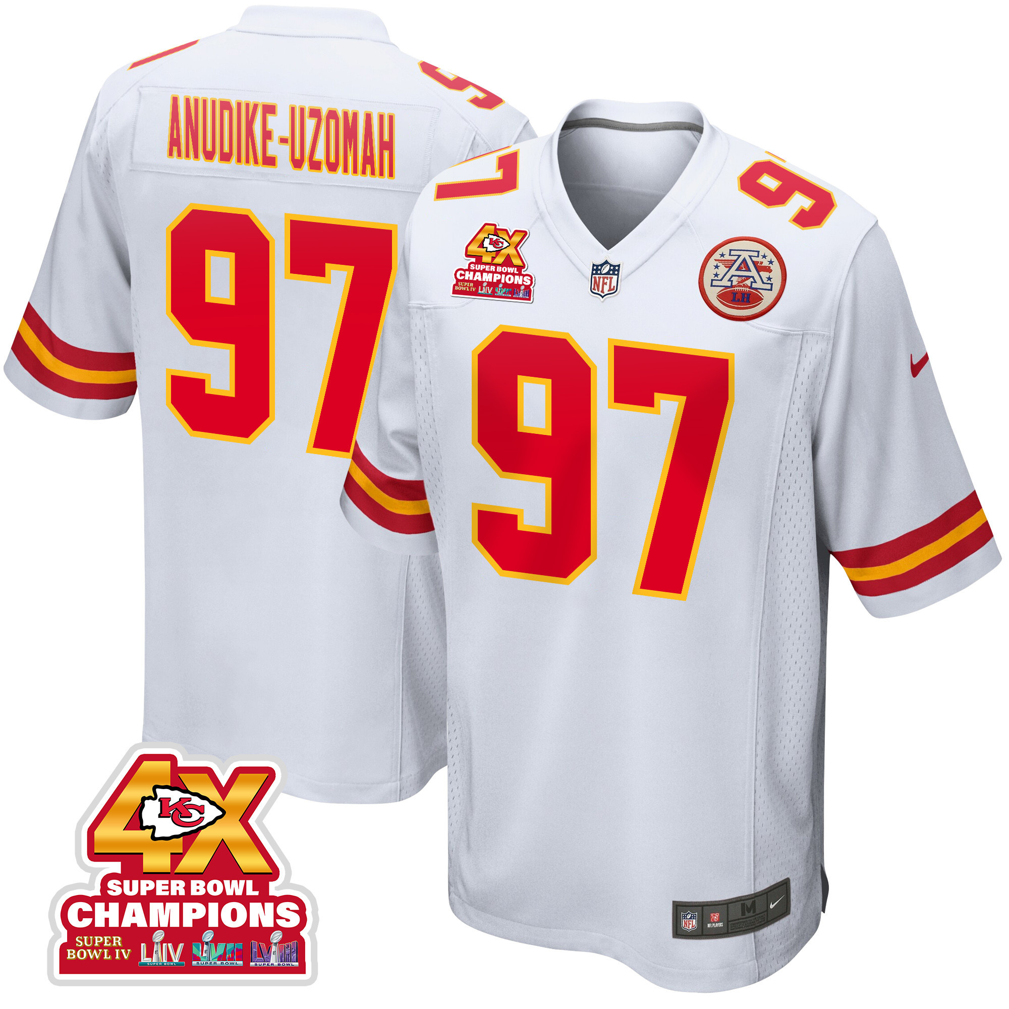 Felix Anudike-Uzomah 97 Kansas City Chiefs Super Bowl LVIII Champions 4X Game Men Jersey - White JS2990 Saliibo